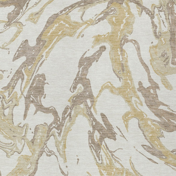 Homeroots 3' Artichoke Green And Ivory Abstract Washable Rug For Indoor And Outdoor Use - Stylish And Durable 5' X 8' Polyester 600097