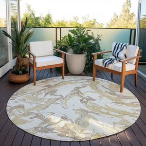 Homeroots 3' Artichoke Green And Ivory Abstract Washable Rug For Indoor And Outdoor Use - Stylish And Durable 8' Round Polyester 600098