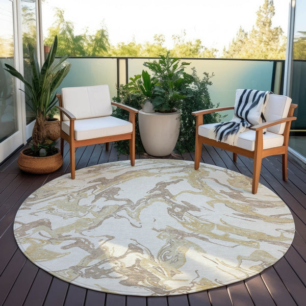 Homeroots 3' Artichoke Green And Ivory Abstract Washable Rug For Indoor And Outdoor Use - Stylish And Durable 8' Round Polyester 600098