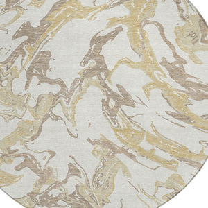 Homeroots 3' Artichoke Green And Ivory Abstract Washable Rug For Indoor And Outdoor Use - Stylish And Durable 8' Round Polyester 600098