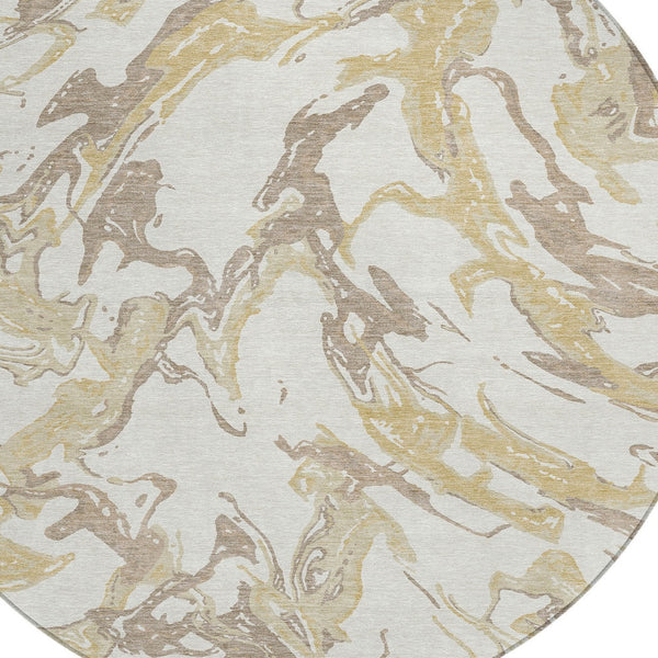 Homeroots 3' Artichoke Green And Ivory Abstract Washable Rug For Indoor And Outdoor Use - Stylish And Durable 8' Round Polyester 600098