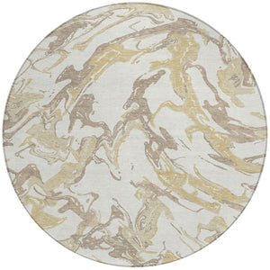 Homeroots 3' Artichoke Green And Ivory Abstract Washable Rug For Indoor And Outdoor Use - Stylish And Durable 8' Round Polyester 600098