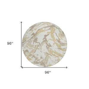 Homeroots 3' Artichoke Green And Ivory Abstract Washable Rug For Indoor And Outdoor Use - Stylish And Durable 8' Round Polyester 600098