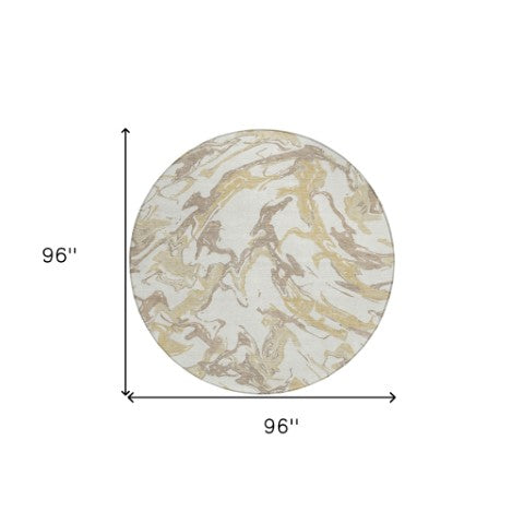 Homeroots 3' Artichoke Green And Ivory Abstract Washable Rug For Indoor And Outdoor Use - Stylish And Durable 8' Round Polyester 600098