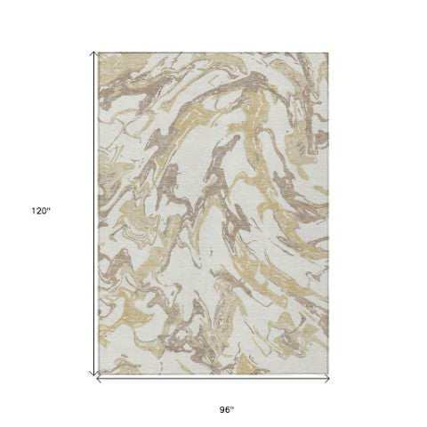 Homeroots 3' Artichoke Green And Ivory Abstract Washable Rug For Indoor And Outdoor Use - Stylish And Durable 8' X 10' Polyester 600099