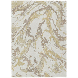 HomeRoots 5' Elegant Ivory Gold and Brown Abstract Area Rug for Indoor Outdoor Use - Durable and Washable Design 8' X 10' 600099