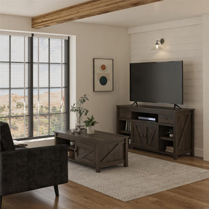 English Elm Farmington Rustic Barn Wood Tv Stand with Sliding Doors and Drawer Storage B2733S00022