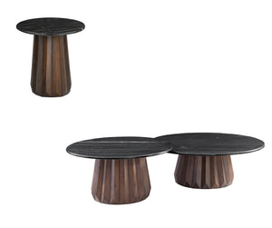 Basset Mirror Jennings Round End Table - Elegant Black Marble Top With Sculptural Mango Wood Base For Modern Spaces Brown Mango Wood,Marble 6001-220b-t