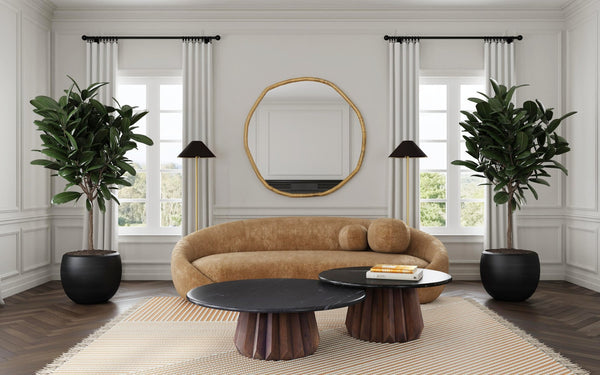 Basset Mirror Jennings Modern Cocktail Table With Polished Black Marble Top And Solid Royal Brown Mango Base Brown Wood,Marble 6001-223b-t-sml