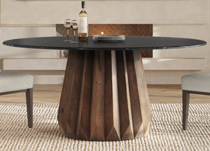 Basset Mirror Jennings Modern Dining Table With Sleek Polished Black Marble Top And Royal Brown Mango Base Brown Wood,Marble 6001-700b-t