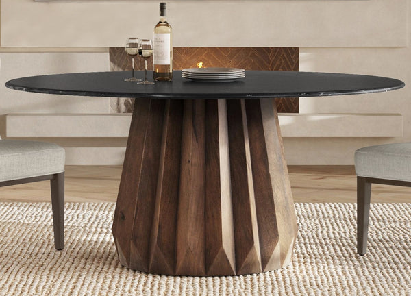 Basset Mirror Jennings Modern Dining Table With Sleek Polished Black Marble Top And Royal Brown Mango Base Brown Wood,Marble 6001-700b-t