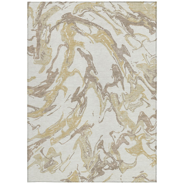 Homeroots 3' Artichoke Green And Ivory Abstract Washable Rug For Indoor And Outdoor Use - Stylish And Durable 9' X 12' Polyester 600100