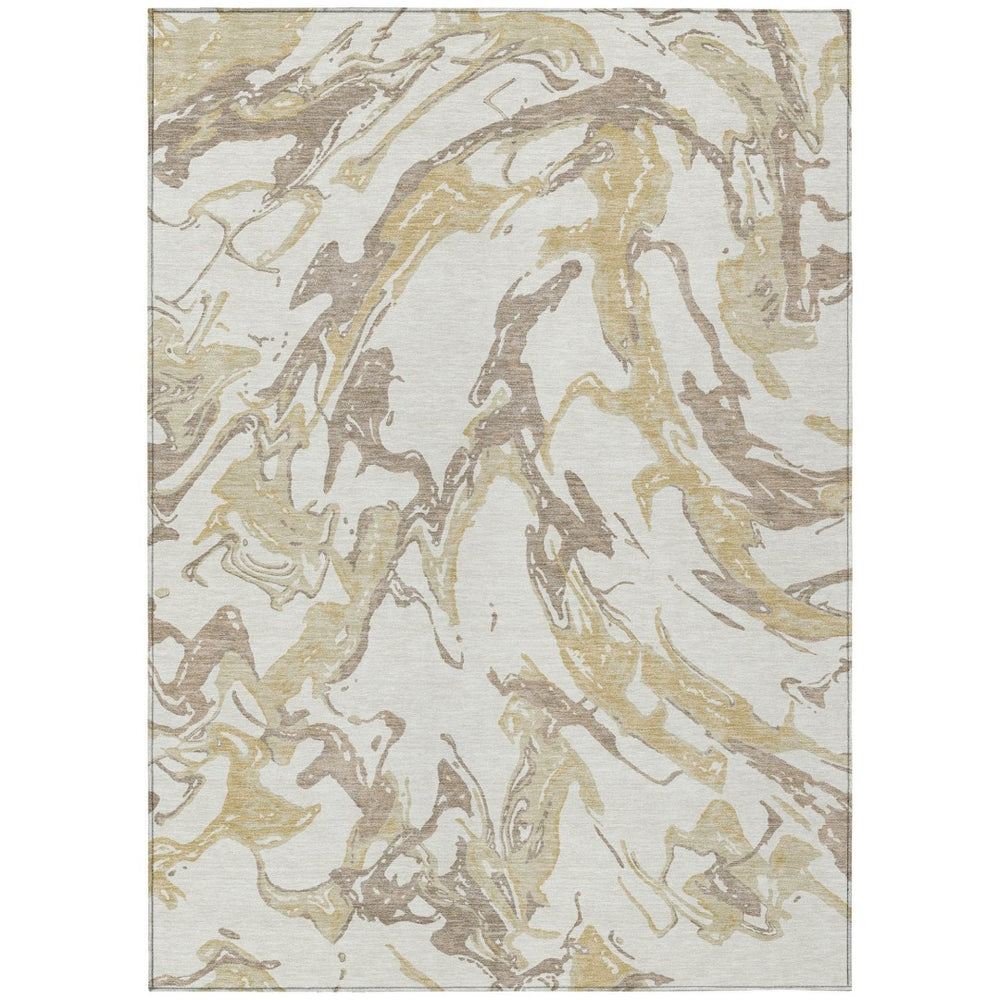 HomeRoots 9' X 12' Ivory Gold Brown Abstract Rug - Stylish, Washable, Durable for Indoor & Outdoor Spaces 600100