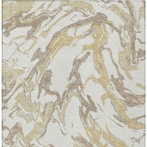 Homeroots 3' Artichoke Green And Ivory Abstract Washable Rug For Indoor And Outdoor Use - Stylish And Durable 10' X 14' Polyester 600101