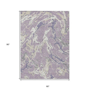 Homeroots 3' Artichoke Green And Ivory Abstract Washable Rug For Indoor And Outdoor Use - Stylish And Durable 5' X 8' Polyester 600103