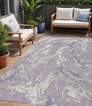Homeroots 3' Artichoke Green And Ivory Abstract Washable Rug For Indoor And Outdoor Use - Stylish And Durable 5' X 8' Polyester 600103