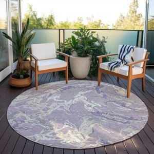Homeroots 3' Artichoke Green And Ivory Abstract Washable Rug For Indoor And Outdoor Use - Stylish And Durable 8' Round Polyester 600104