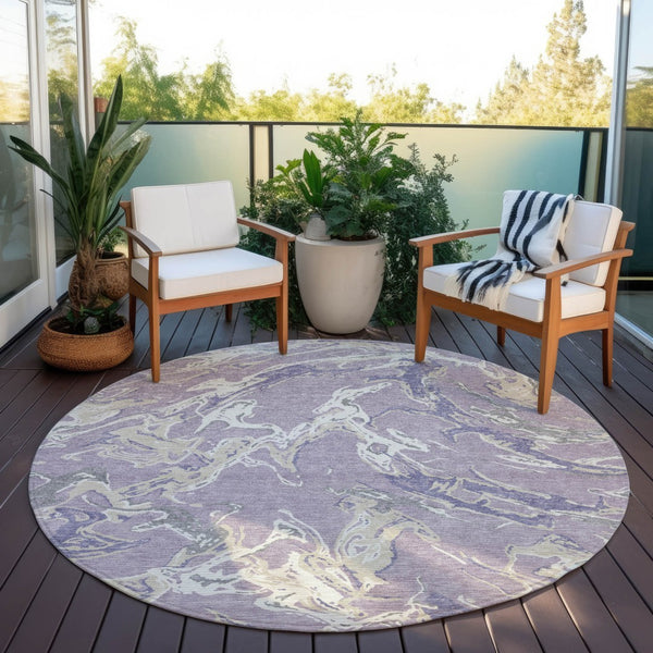 Homeroots 3' Artichoke Green And Ivory Abstract Washable Rug For Indoor And Outdoor Use - Stylish And Durable 8' Round Polyester 600104