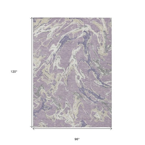 Homeroots 3' Artichoke Green And Ivory Abstract Washable Rug For Indoor And Outdoor Use - Stylish And Durable 8' X 10' Polyester 600105