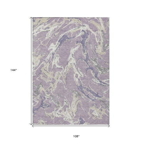 Homeroots 3' Artichoke Green And Ivory Abstract Washable Rug For Indoor And Outdoor Use - Stylish And Durable 9' X 12' Polyester 600106