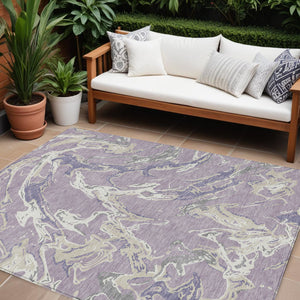 Homeroots 3' Artichoke Green And Ivory Abstract Washable Rug For Indoor And Outdoor Use - Stylish And Durable 9' X 12' Polyester 600106