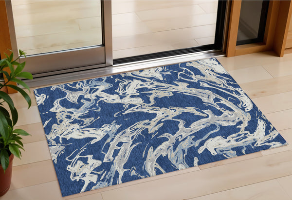 Homeroots 3' Artichoke Green And Ivory Abstract Washable Rug For Indoor And Outdoor Use - Stylish And Durable 3' X 5' Polyester 600108