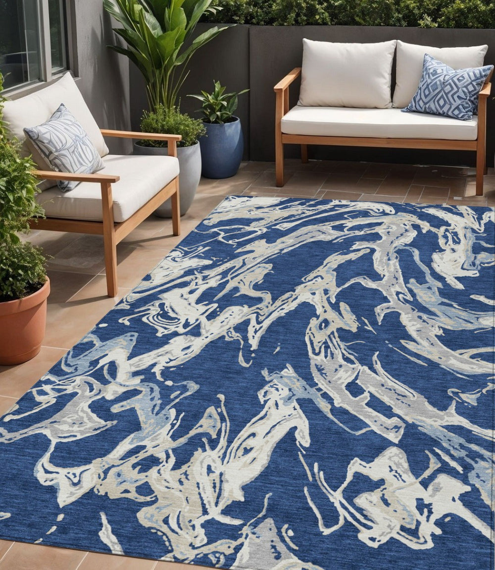 HomeRoots 5' Abstract Washable Indoor Outdoor Area Rug in Navy, Gray, and Ivory – Durable & Stylish Upgrade 5' X 8' 600109