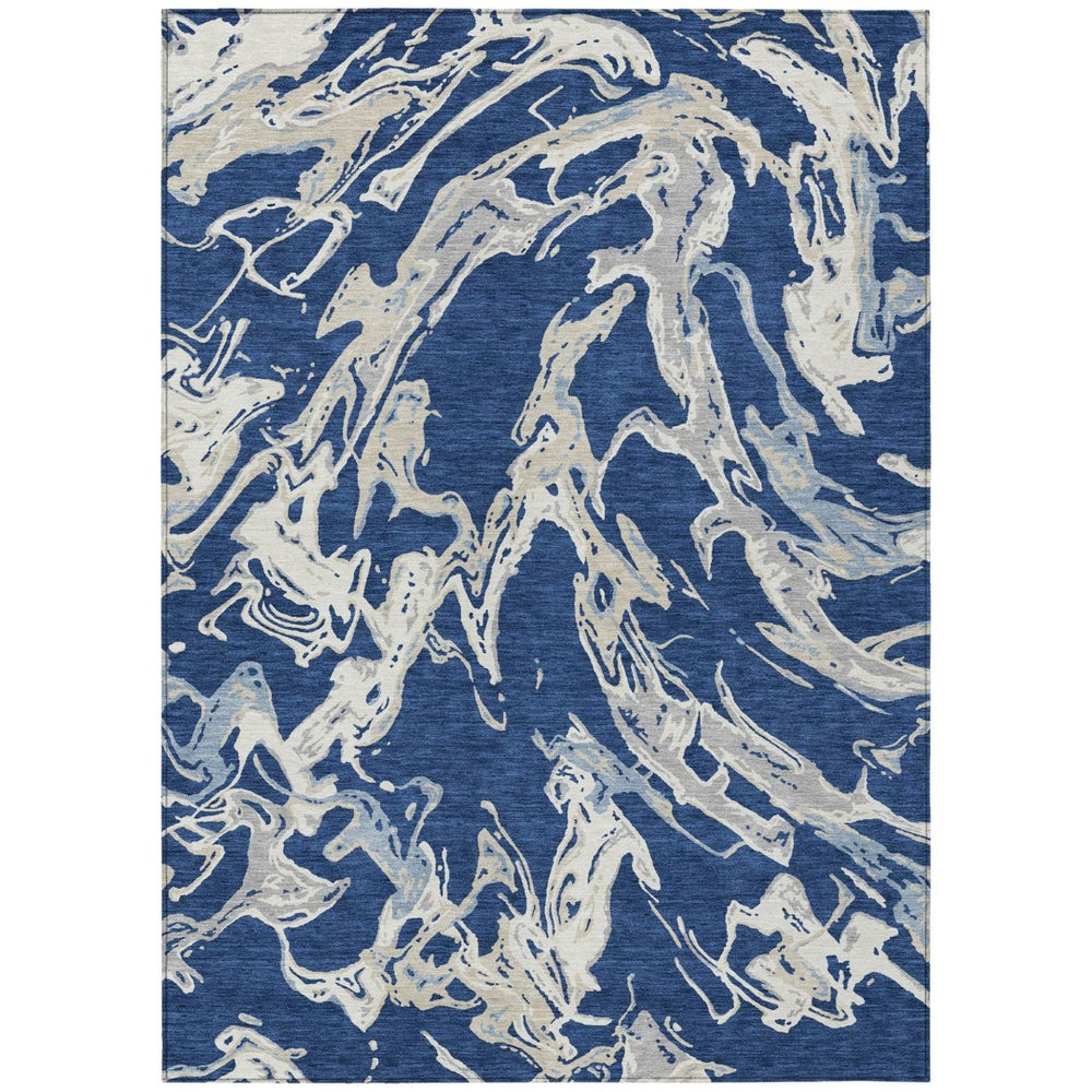 HomeRoots 5' Abstract Washable Indoor Outdoor Area Rug in Navy, Gray, and Ivory – Durable & Stylish Upgrade 5' X 8' 600109