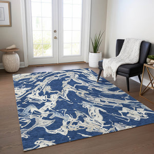 Homeroots 3' Artichoke Green And Ivory Abstract Washable Rug For Indoor And Outdoor Use - Stylish And Durable 5' X 8' Polyester 600109