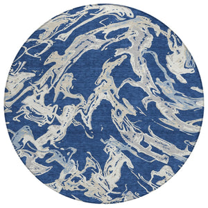 HomeRoots 5' Abstract Washable Indoor Outdoor Area Rug in Navy, Gray, and Ivory – Durable & Stylish Upgrade 8' Round 600110