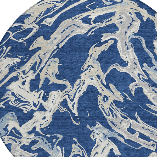 Homeroots 3' Artichoke Green And Ivory Abstract Washable Rug For Indoor And Outdoor Use - Stylish And Durable 8' Round Polyester 600110