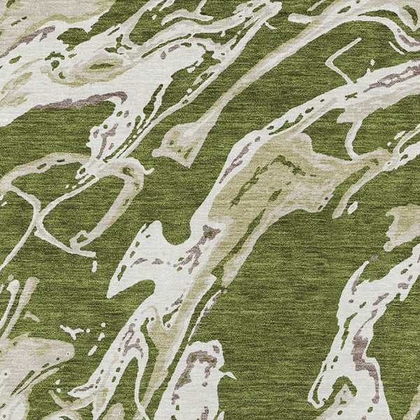Homeroots 3' Artichoke Green And Ivory Abstract Washable Rug For Indoor And Outdoor Use - Stylish And Durable 3' X 5' Polyester 600114