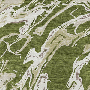 Homeroots 3' Artichoke Green And Ivory Abstract Washable Rug For Indoor And Outdoor Use - Stylish And Durable 5' X 8' Polyester 600115