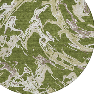 Homeroots 3' Artichoke Green And Ivory Abstract Washable Rug For Indoor And Outdoor Use - Stylish And Durable 8' Round Polyester 600116