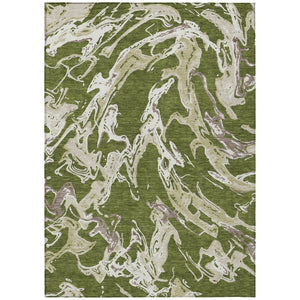 HomeRoots 5' Olive Green and Ivory Abstract Area Rug for Indoor Outdoor Use - Stylish, Durable, and Washable 8' X 10' 600117