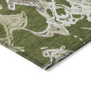 Homeroots 3' Artichoke Green And Ivory Abstract Washable Rug For Indoor And Outdoor Use - Stylish And Durable 8' X 10' Polyester 600117