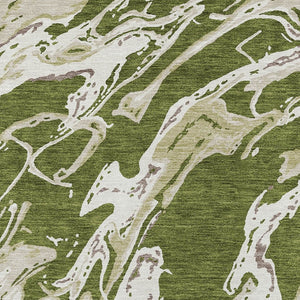 Homeroots 3' Artichoke Green And Ivory Abstract Washable Rug For Indoor And Outdoor Use - Stylish And Durable 8' X 10' Polyester 600117
