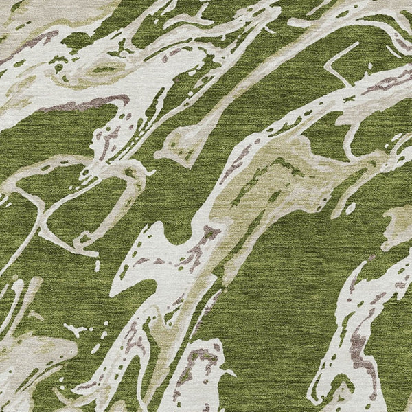 Homeroots 3' Artichoke Green And Ivory Abstract Washable Rug For Indoor And Outdoor Use - Stylish And Durable 8' X 10' Polyester 600117