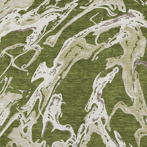Homeroots 3' Artichoke Green And Ivory Abstract Washable Rug For Indoor And Outdoor Use - Stylish And Durable 9' X 12' Polyester 600118