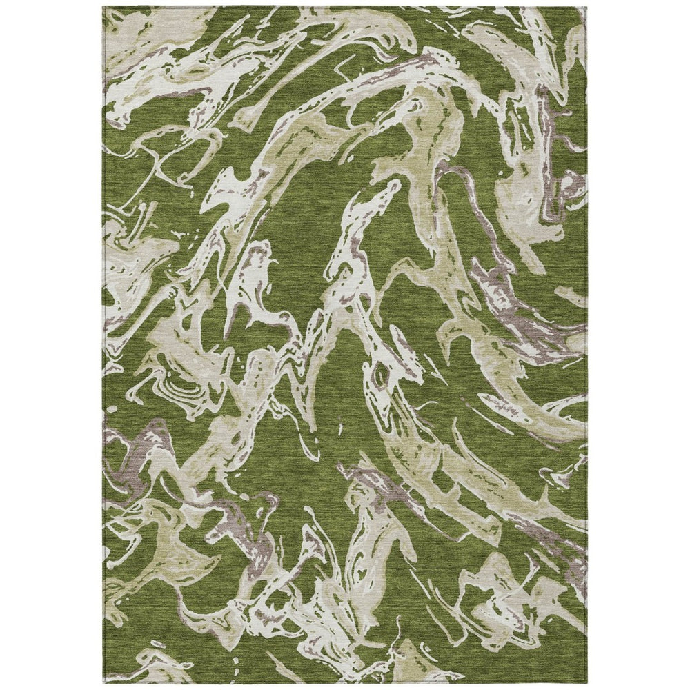 HomeRoots 9' X 12' Olive Green & Ivory Abstract Area Rug - Washable, Stain-Resistant, Ideal for Indoor/Outdoor Use 600118