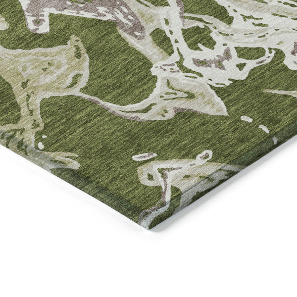 Homeroots 3' Artichoke Green And Ivory Abstract Washable Rug For Indoor And Outdoor Use - Stylish And Durable 9' X 12' Polyester 600118