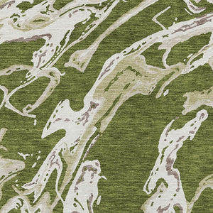 Homeroots 3' Artichoke Green And Ivory Abstract Washable Rug For Indoor And Outdoor Use - Stylish And Durable 9' X 12' Polyester 600118