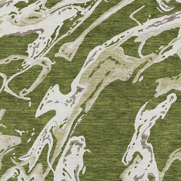 Homeroots 3' Artichoke Green And Ivory Abstract Washable Rug For Indoor And Outdoor Use - Stylish And Durable 9' X 12' Polyester 600118