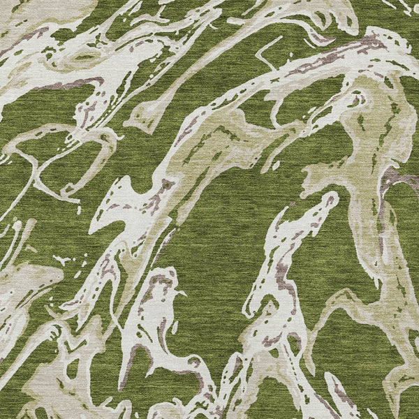 Homeroots 3' Artichoke Green And Ivory Abstract Washable Rug For Indoor And Outdoor Use - Stylish And Durable 10' X 14' Polyester 600119