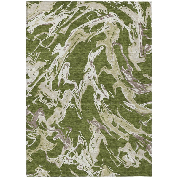 HomeRoots 5' Olive Green and Ivory Abstract Area Rug for Indoor Outdoor Use - Stylish, Durable, and Washable 10' X 14' 600119