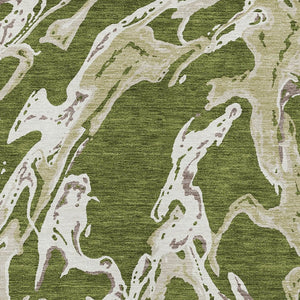 Homeroots 3' Artichoke Green And Ivory Abstract Washable Rug For Indoor And Outdoor Use - Stylish And Durable 10' X 14' Polyester 600119