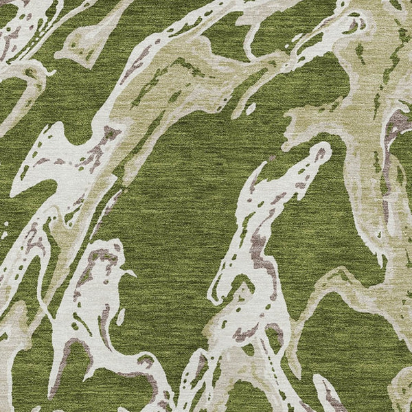 Homeroots 3' Artichoke Green And Ivory Abstract Washable Rug For Indoor And Outdoor Use - Stylish And Durable 10' X 14' Polyester 600119