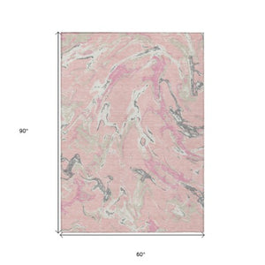 Homeroots 3' Artichoke Green And Ivory Abstract Washable Rug For Indoor And Outdoor Use - Stylish And Durable 5' X 8' Polyester 600121