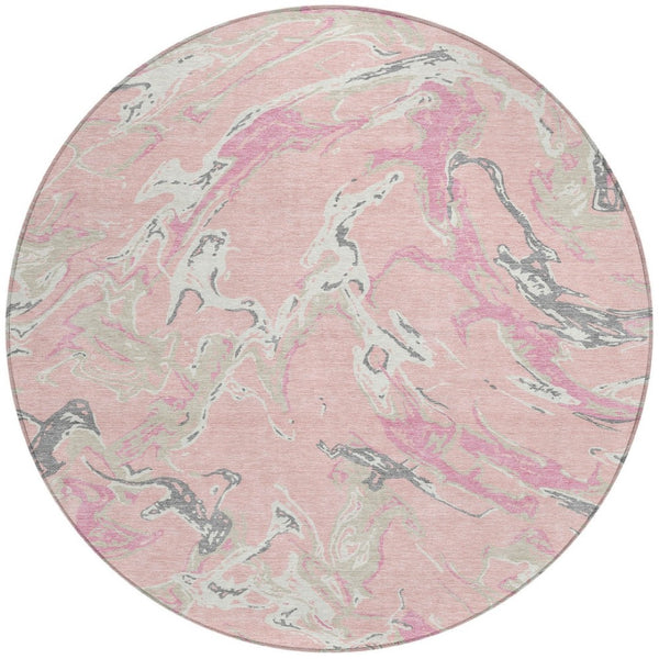 Homeroots 3' Artichoke Green And Ivory Abstract Washable Rug For Indoor And Outdoor Use - Stylish And Durable 8' Round Polyester 600122