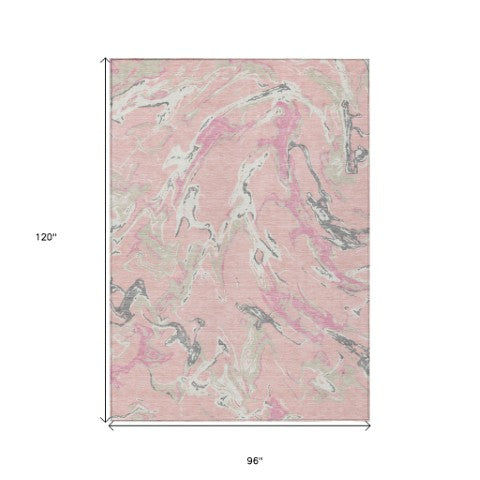 Homeroots 3' Artichoke Green And Ivory Abstract Washable Rug For Indoor And Outdoor Use - Stylish And Durable 8' X 10' Polyester 600123